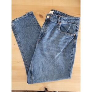 H&M Collegiate Wide Leg Taper Jeans Womens Sz 12 High Rise Mid Wash Denim